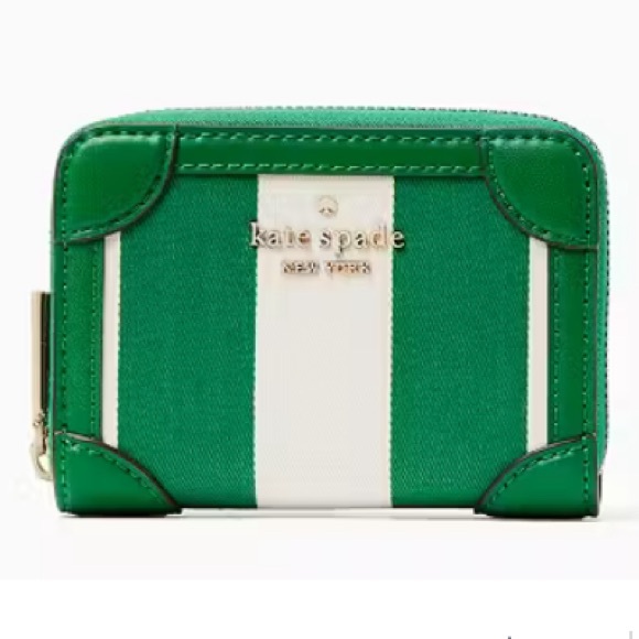 KATE SPADE Traveler Small Zip CARD CASE WALLET! Canvas Leather Card Slots Coins
